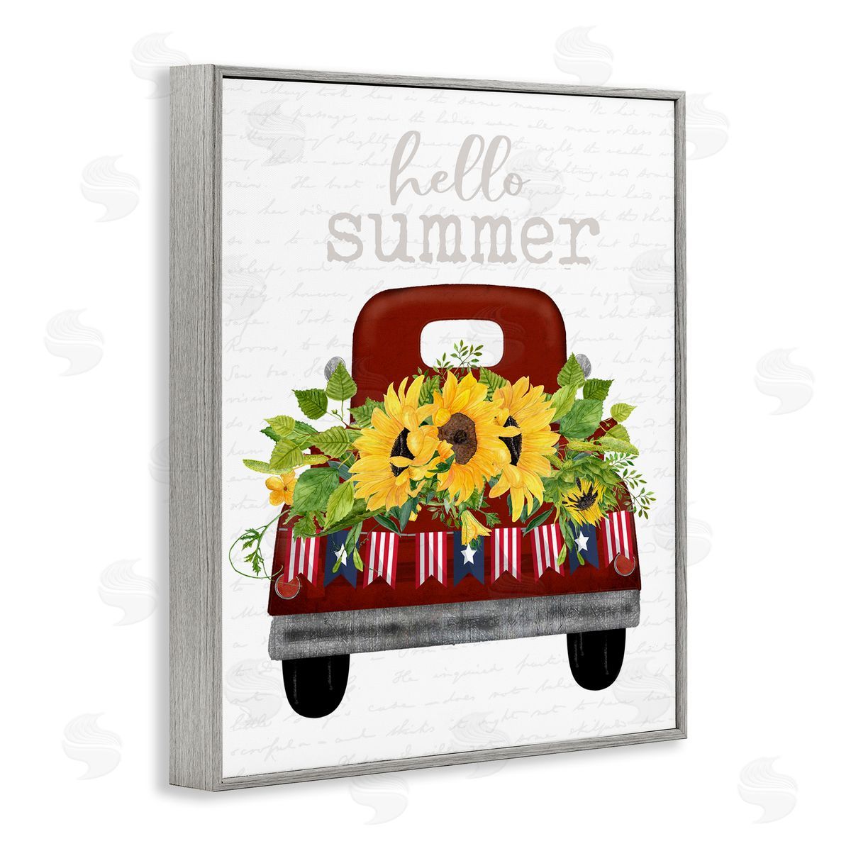 Hello Summer Sunflower Truck Grey Frame Print Wall Art, Home Decor by Lettered and Lined