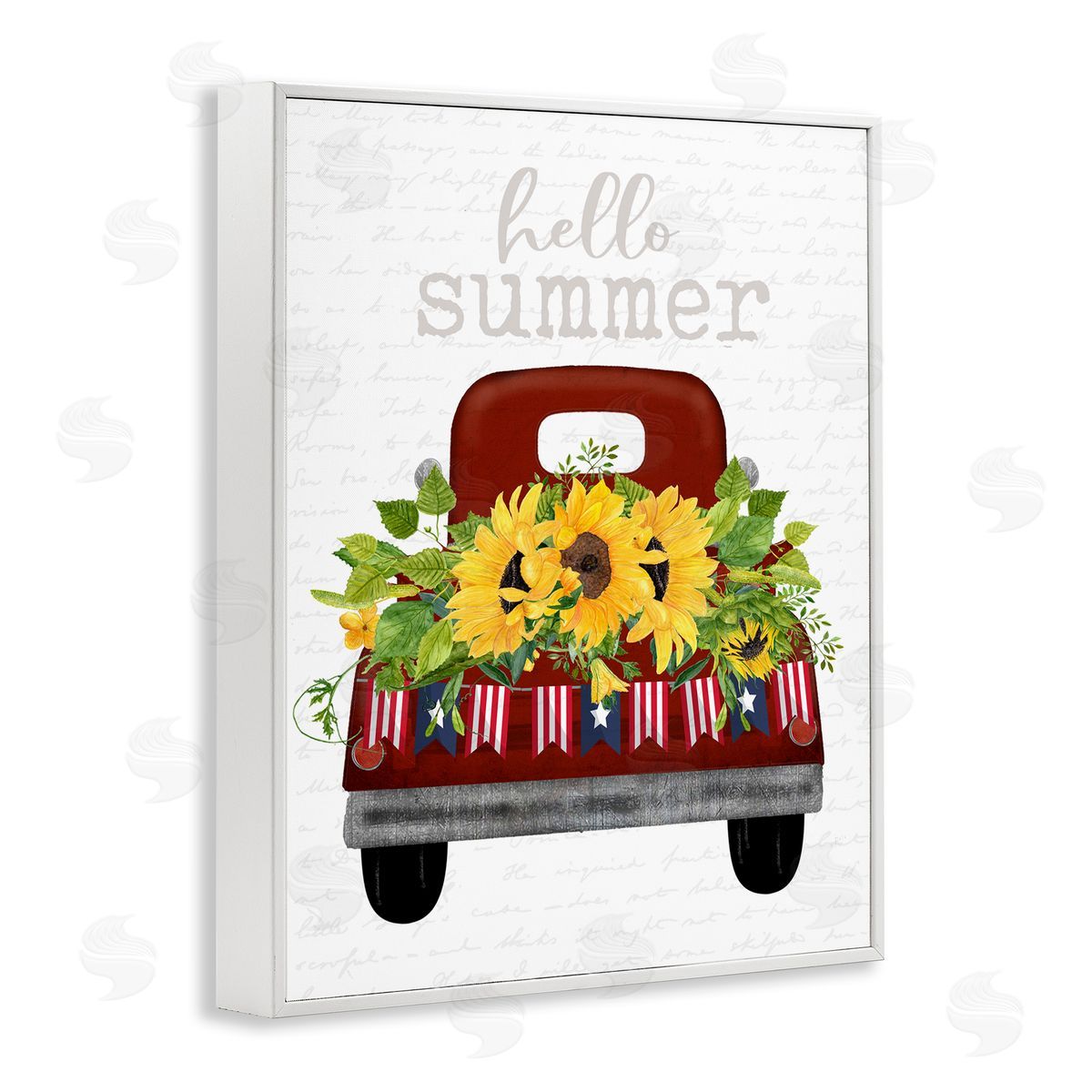 Hello Summer Sunflower Truck White Frame Print Wall Art, Home Decor by Lettered and Lined