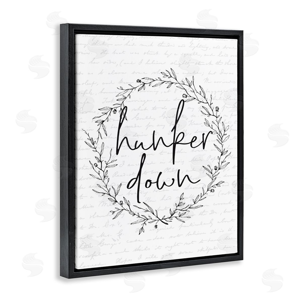 Hunker Down Spring Wreath Black Floating Frame Canvas Wall Art, Home Decor by Lettered and Lined