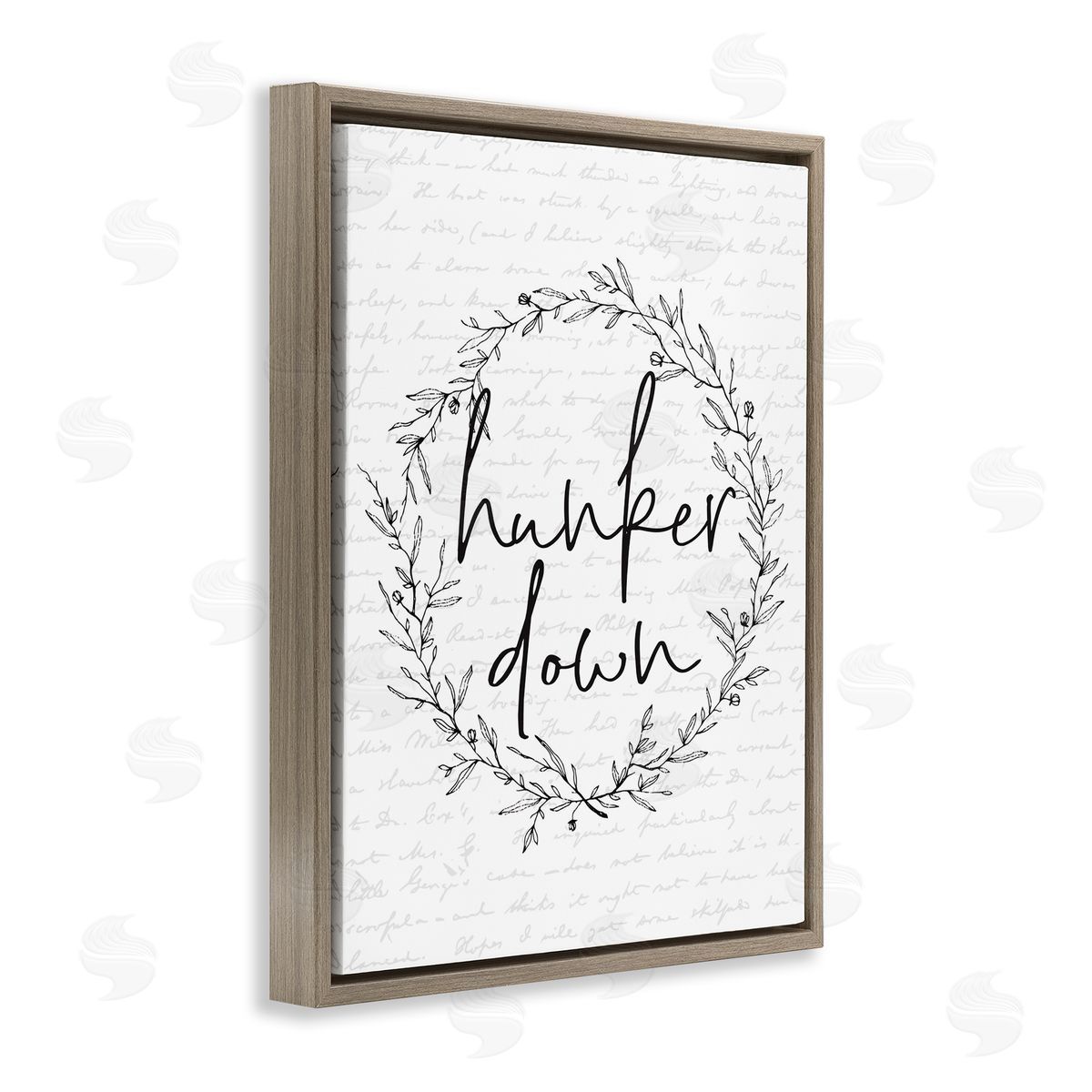 Hunker Down Spring Wreath Brown Floating Frame Canvas Wall Art, Home Decor by Lettered and Lined