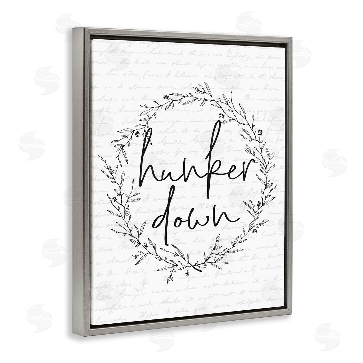 Hunker Down Spring Wreath Grey Floating Frame Canvas Wall Art, Home Decor by Lettered and Lined