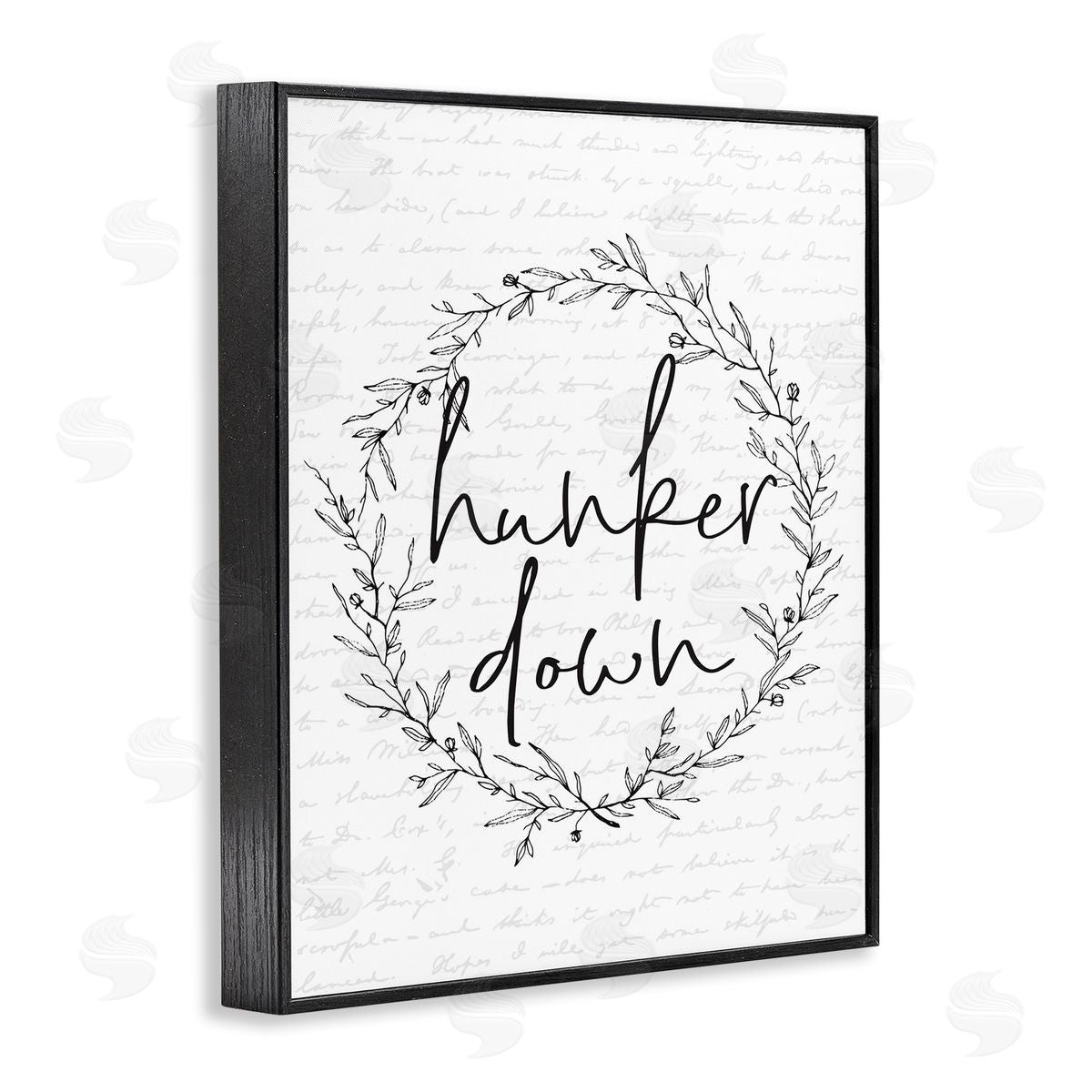 Hunker Down Spring Wreath Black Frame Print Wall Art, Home Decor by Lettered and Lined