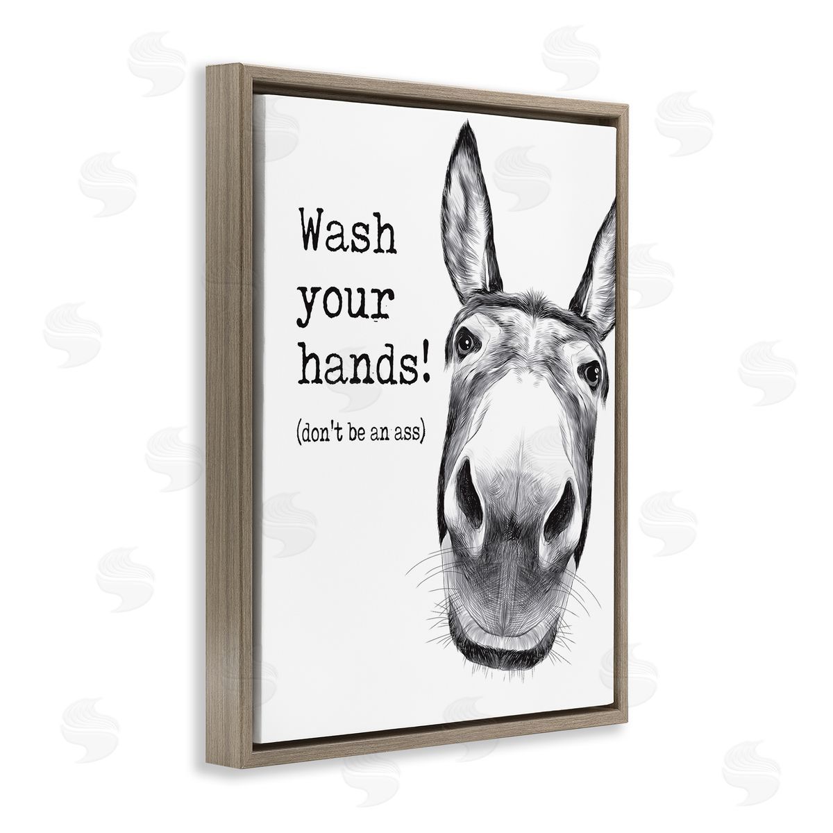 Wash Your Hands Donkey Quote Brown Floating Frame Canvas Wall Art, Home Decor by Lettered and Lined