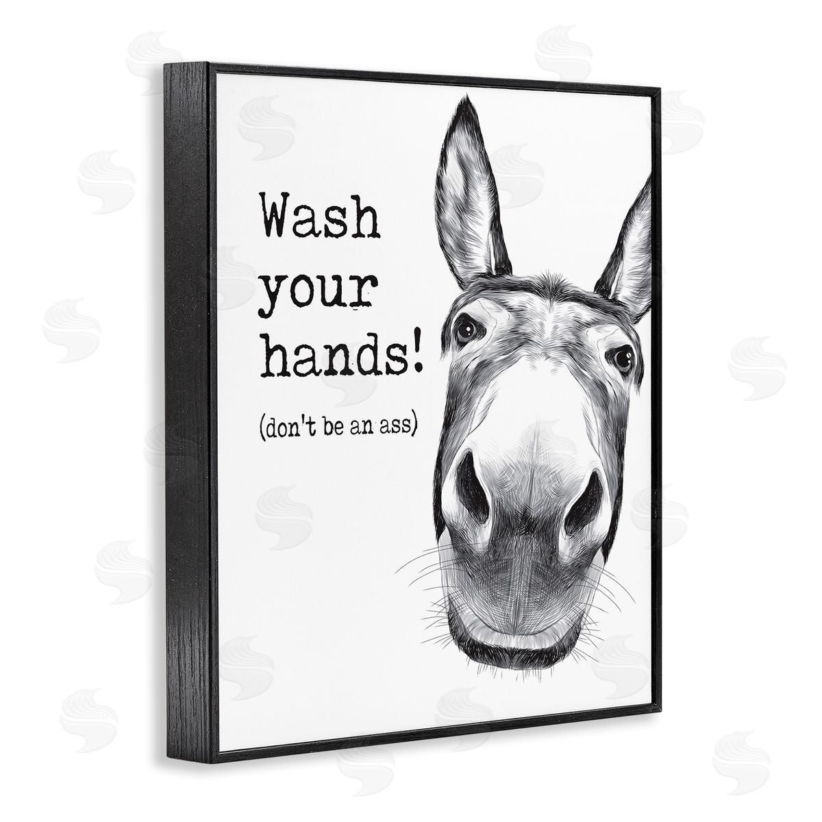 Wash Your Hands Donkey Quote Black Frame Print Wall Art, Home Decor by Lettered and Lined