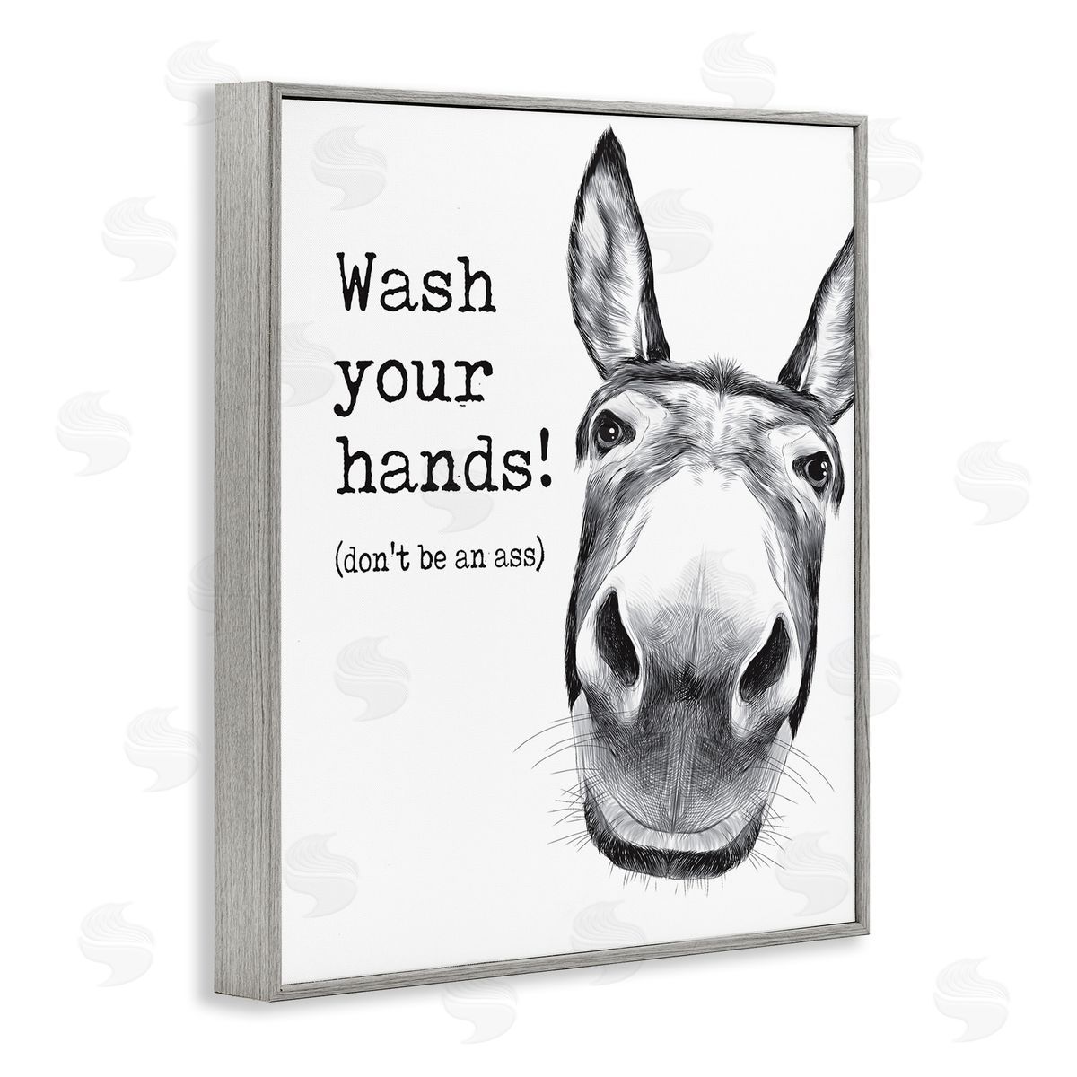 Wash Your Hands Donkey Quote Grey Frame Print Wall Art, Home Decor by Lettered and Lined