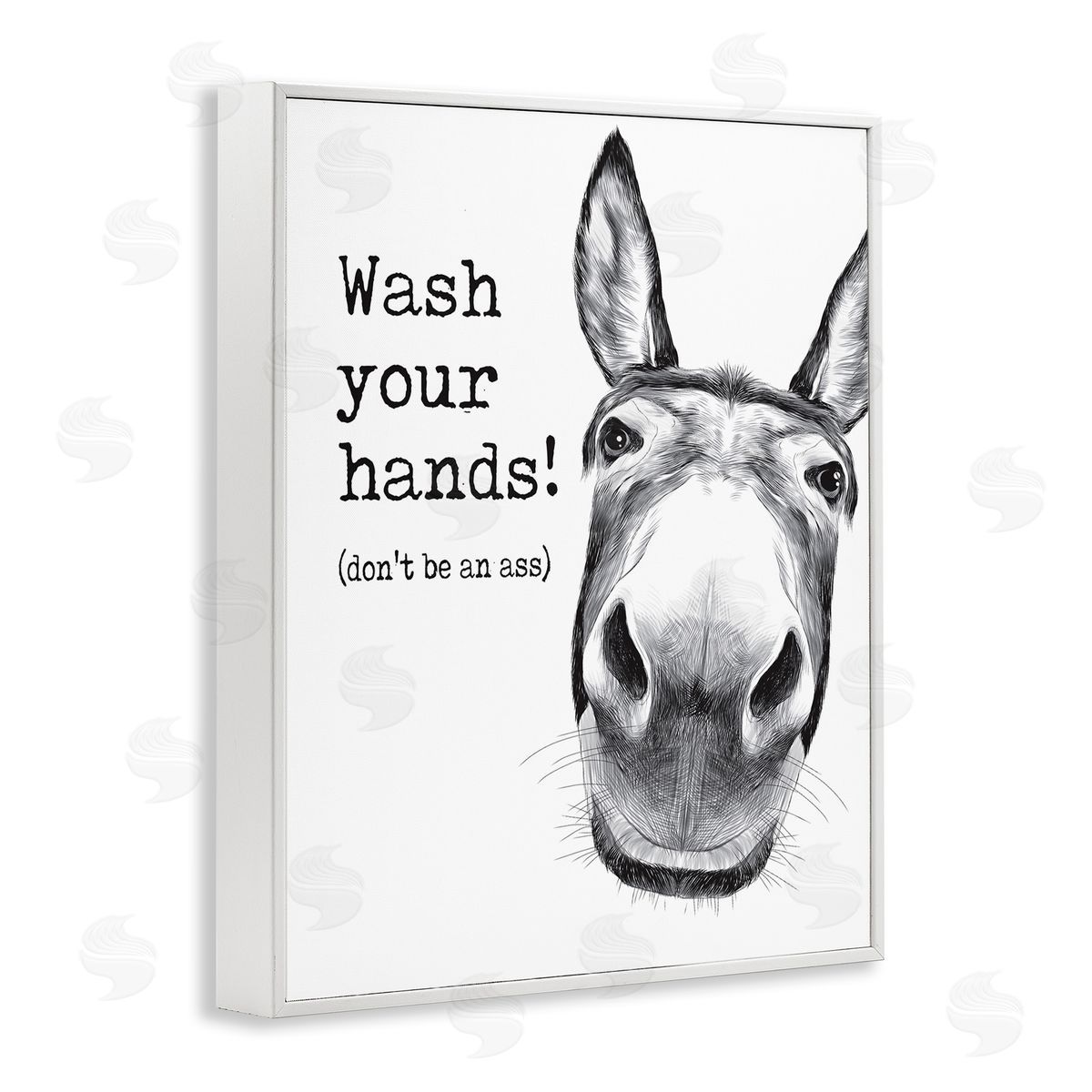 Wash Your Hands Donkey Quote White Frame Print Wall Art, Home Decor by Lettered and Lined