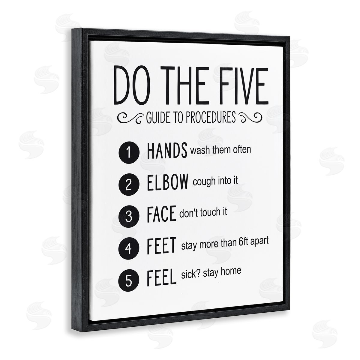 Five Procedures of Cleanliness Black Floating Frame Canvas Wall Art, Home Decor by Lettered and Lined