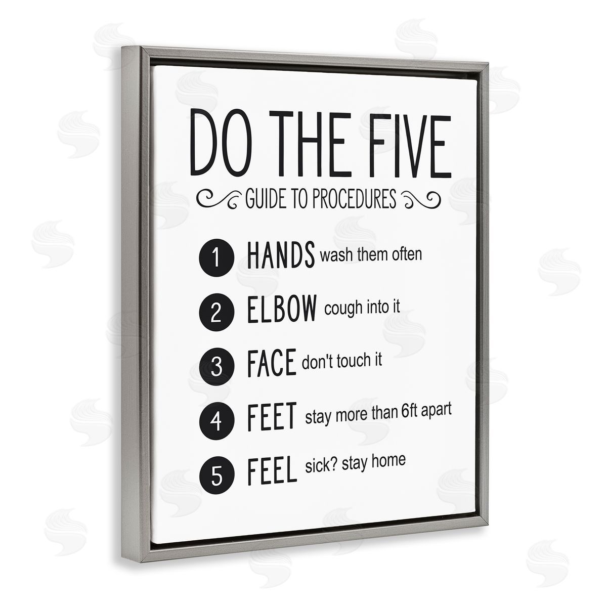 Five Procedures of Cleanliness Grey Floating Frame Canvas Wall Art, Home Decor by Lettered and Lined