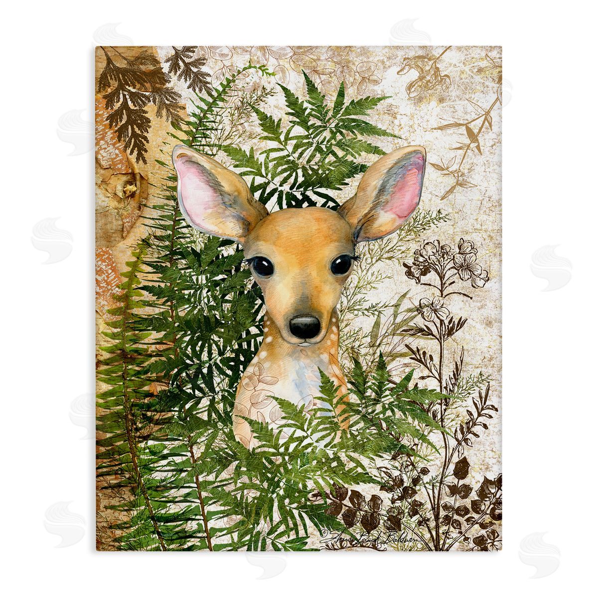 Baby Fawn in Fern Forest Canvas Wall Art, Home Decor by Sherri Buck Baldwin