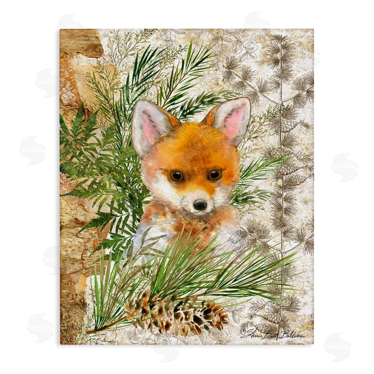 Baby Fox in Fern Forest Canvas Wall Art, Home Decor by Sherri Buck Baldwin