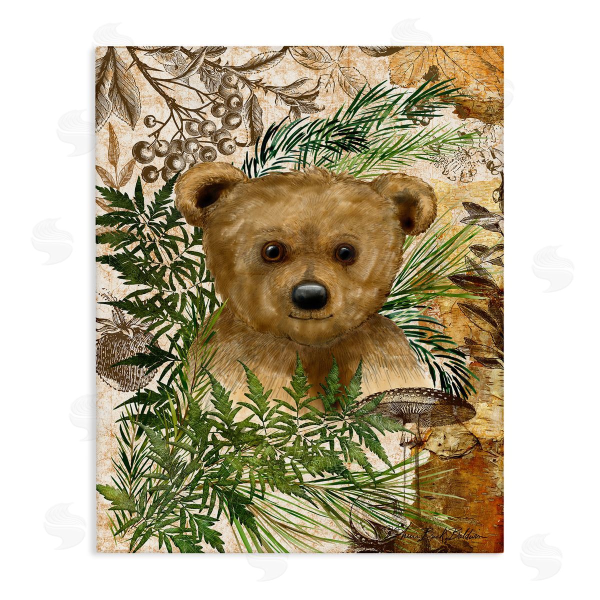 Bear Cub in Fern Forest Canvas Wall Art, Home Decor by Sherri Buck Baldwin