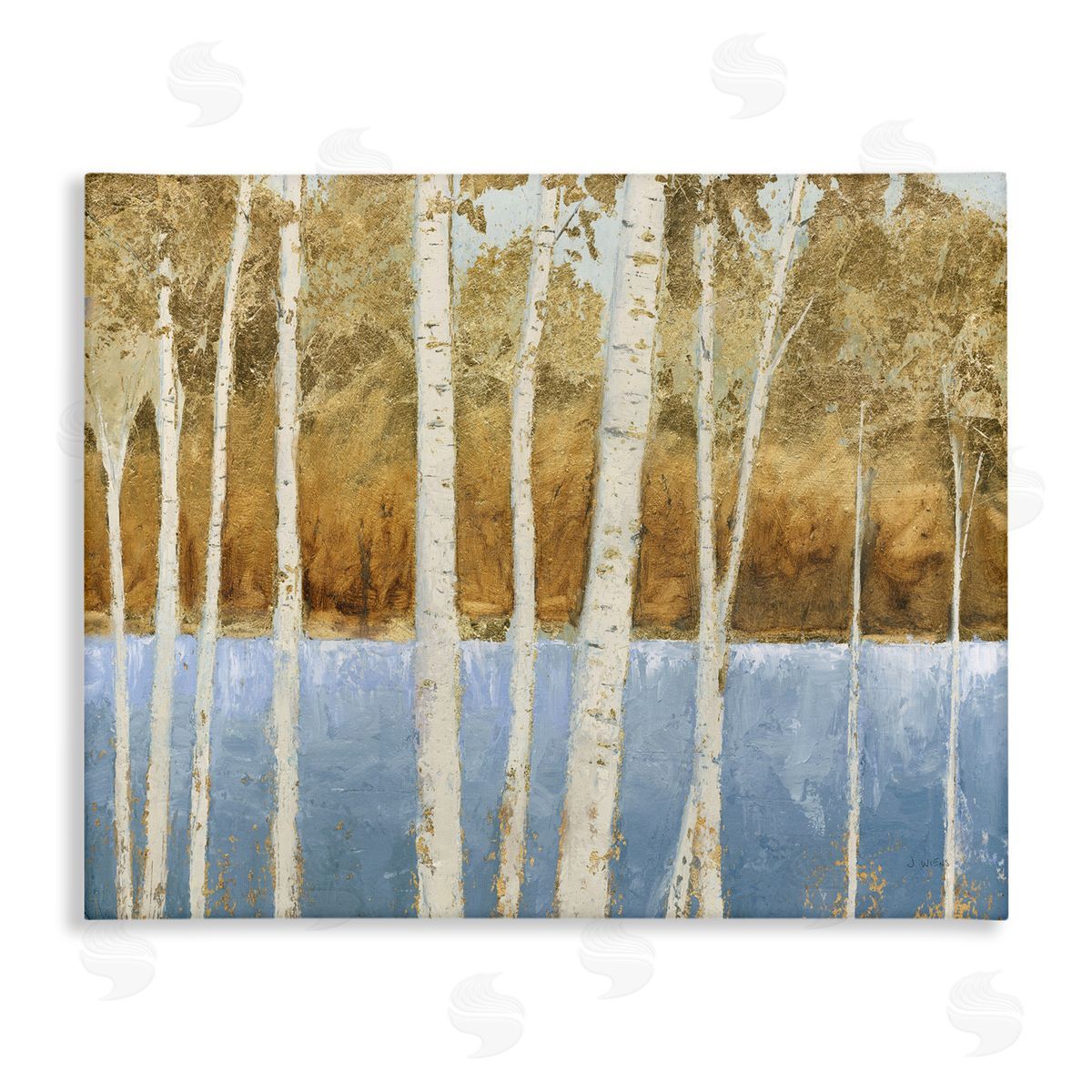 Birch Tree Lake Blue Brown Canvas Wall Art, Home Decor by James Wiens