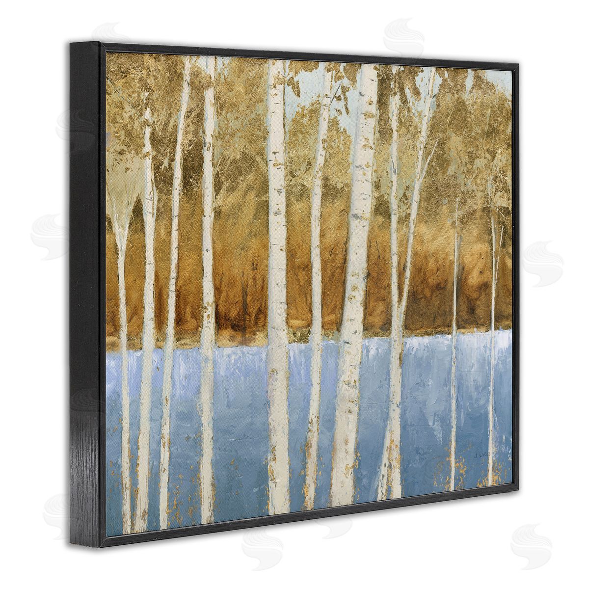 Birch Tree Lake Blue Brown Black Frame Print Wall Art, Home Decor by James Wiens