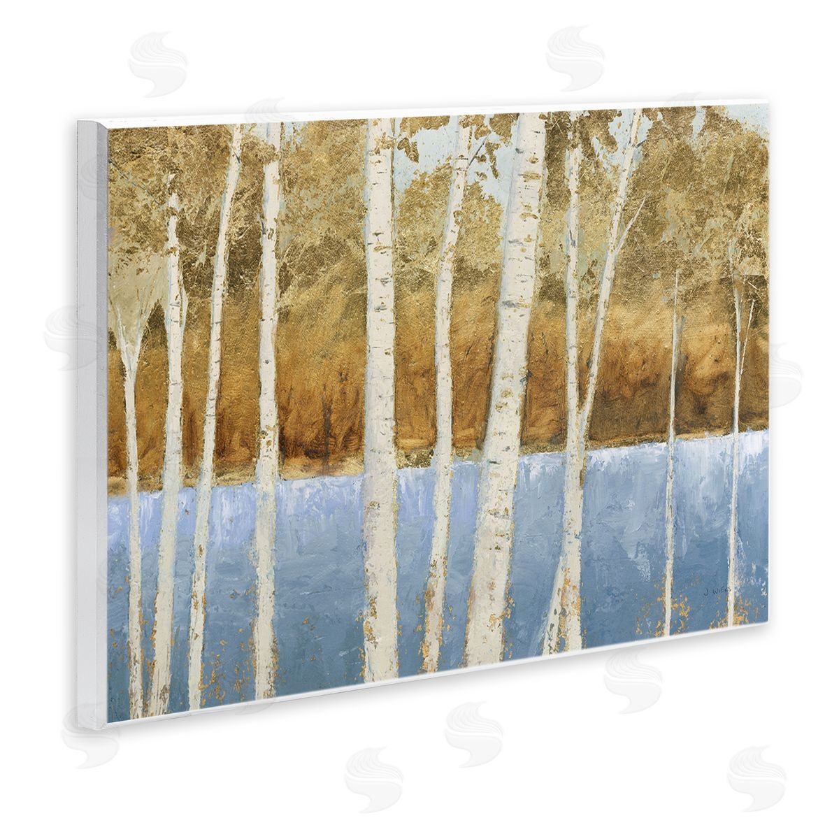 Birch Tree Lake Blue Brown Wood Plaque Wall Art, Home Decor by James Wiens