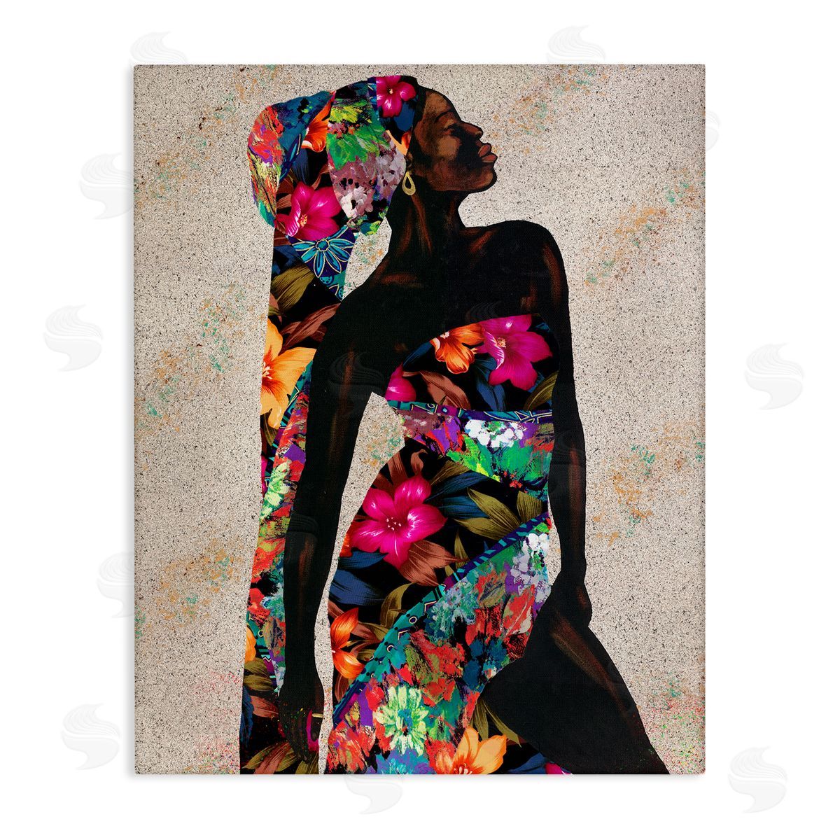 Female in Floral Pattern Outfit Canvas Wall Art, Home Decor by Alonzo Saunders