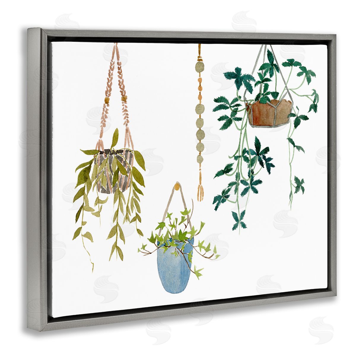 Hanging Plant Modern Greenery Grey Floating Frame Canvas Wall Art, Home Decor by Melissa Wang