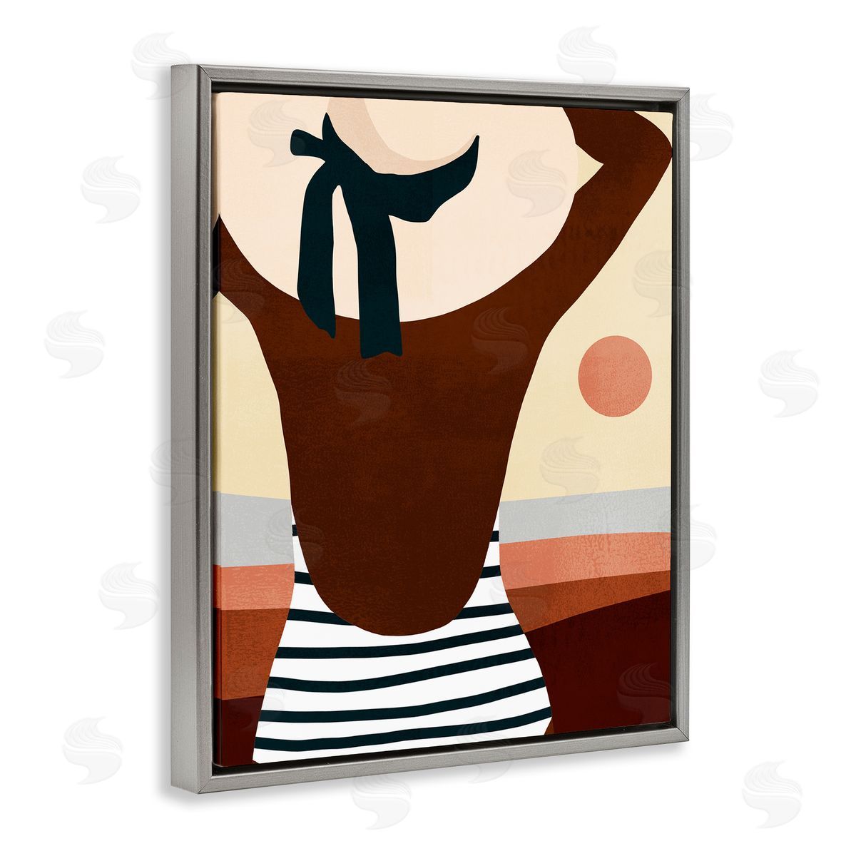 Female Back at Beach Coast Grey Floating Frame Canvas Wall Art, Home Decor by Victoria Borges