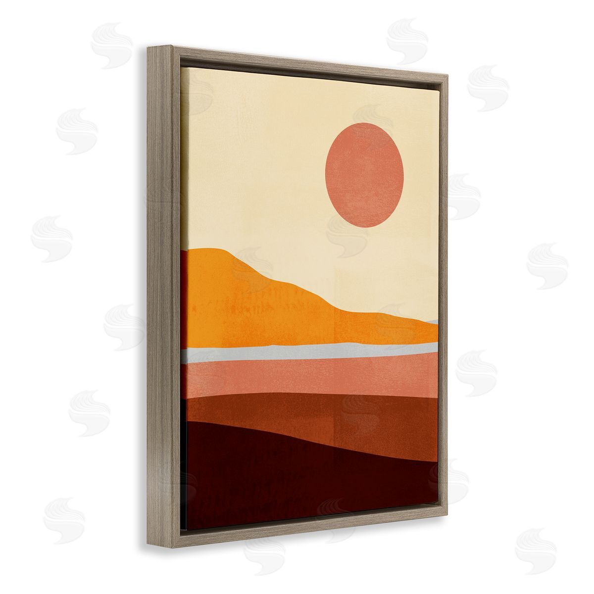 Pink Sun over Beach Coast Brown Floating Frame Canvas Wall Art, Home Decor by Victoria Borges
