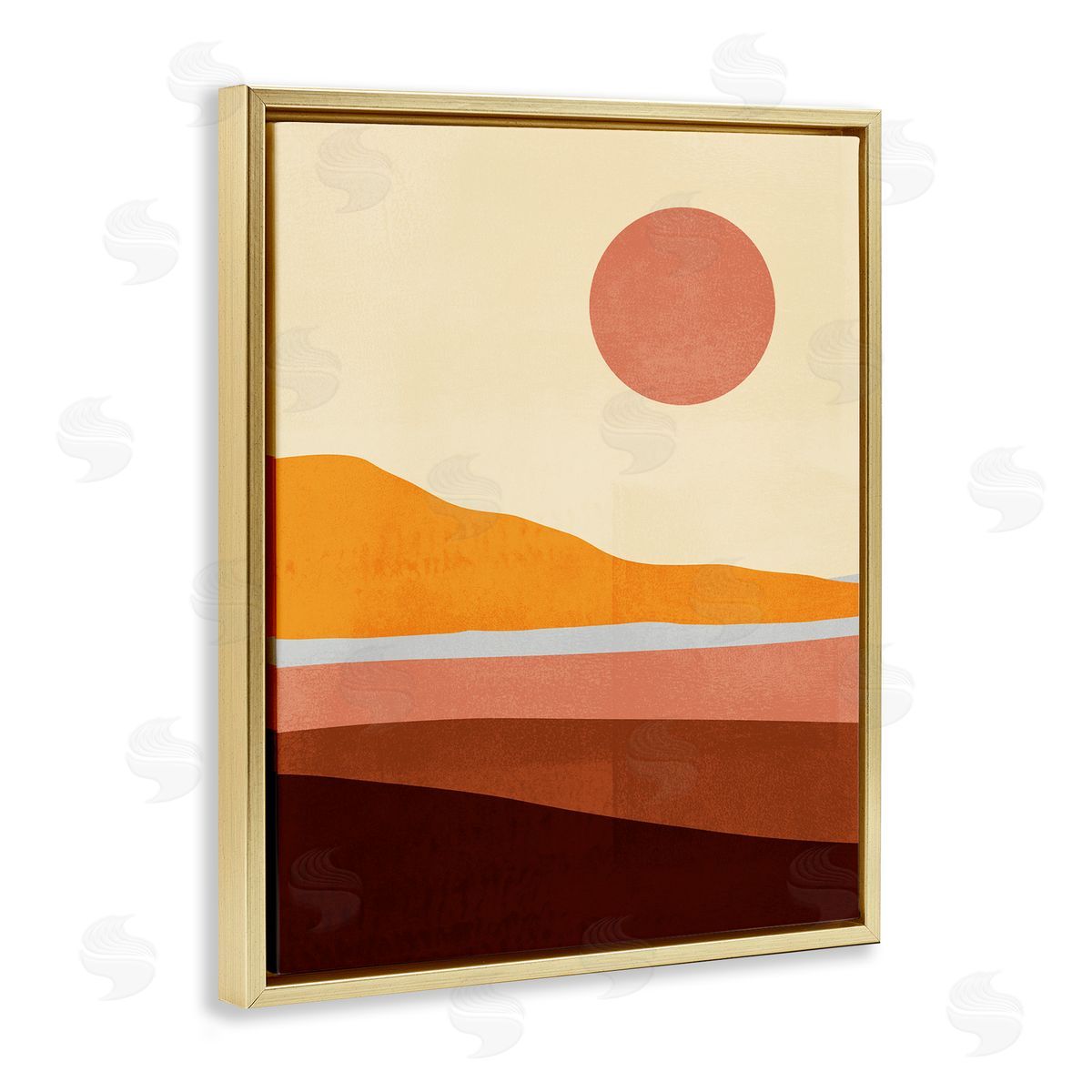 Pink Sun over Beach Coast Gold Floating Frame Canvas Wall Art, Home Decor by Victoria Borges