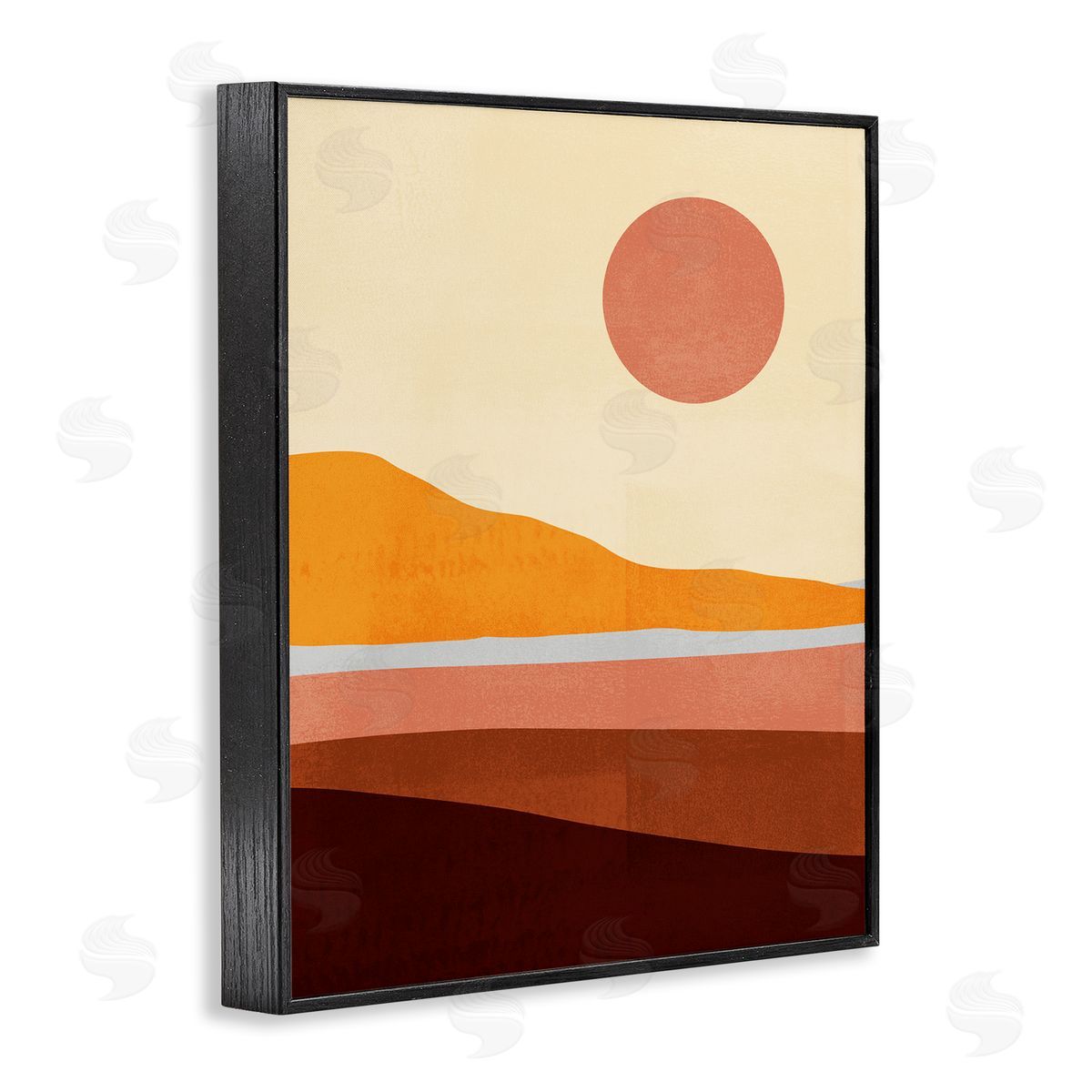 Pink Sun over Beach Coast Black Frame Print Wall Art, Home Decor by Victoria Borges
