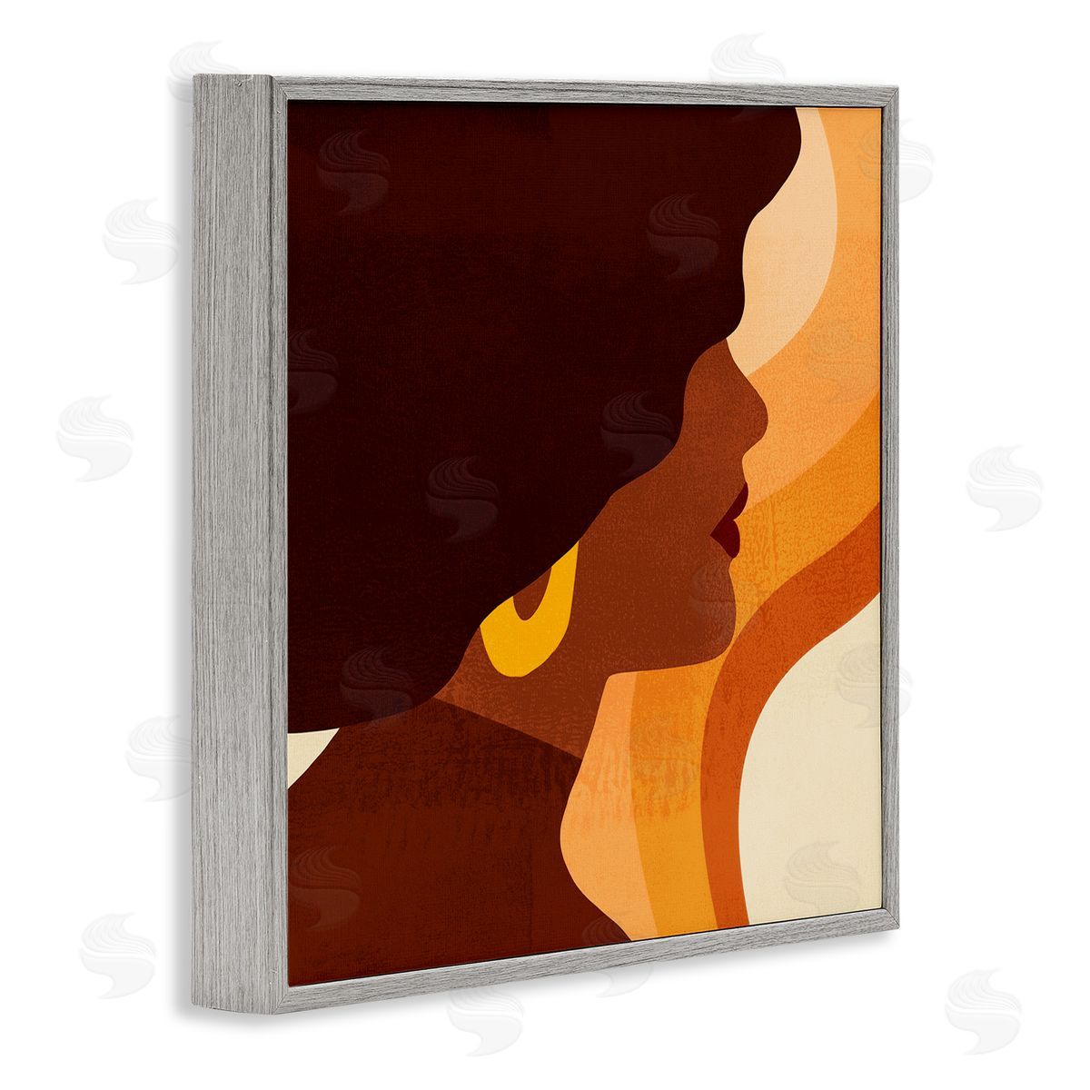 Retro Swirls Female Portrait Grey Frame Print Wall Art, Home Decor by Victoria Borges