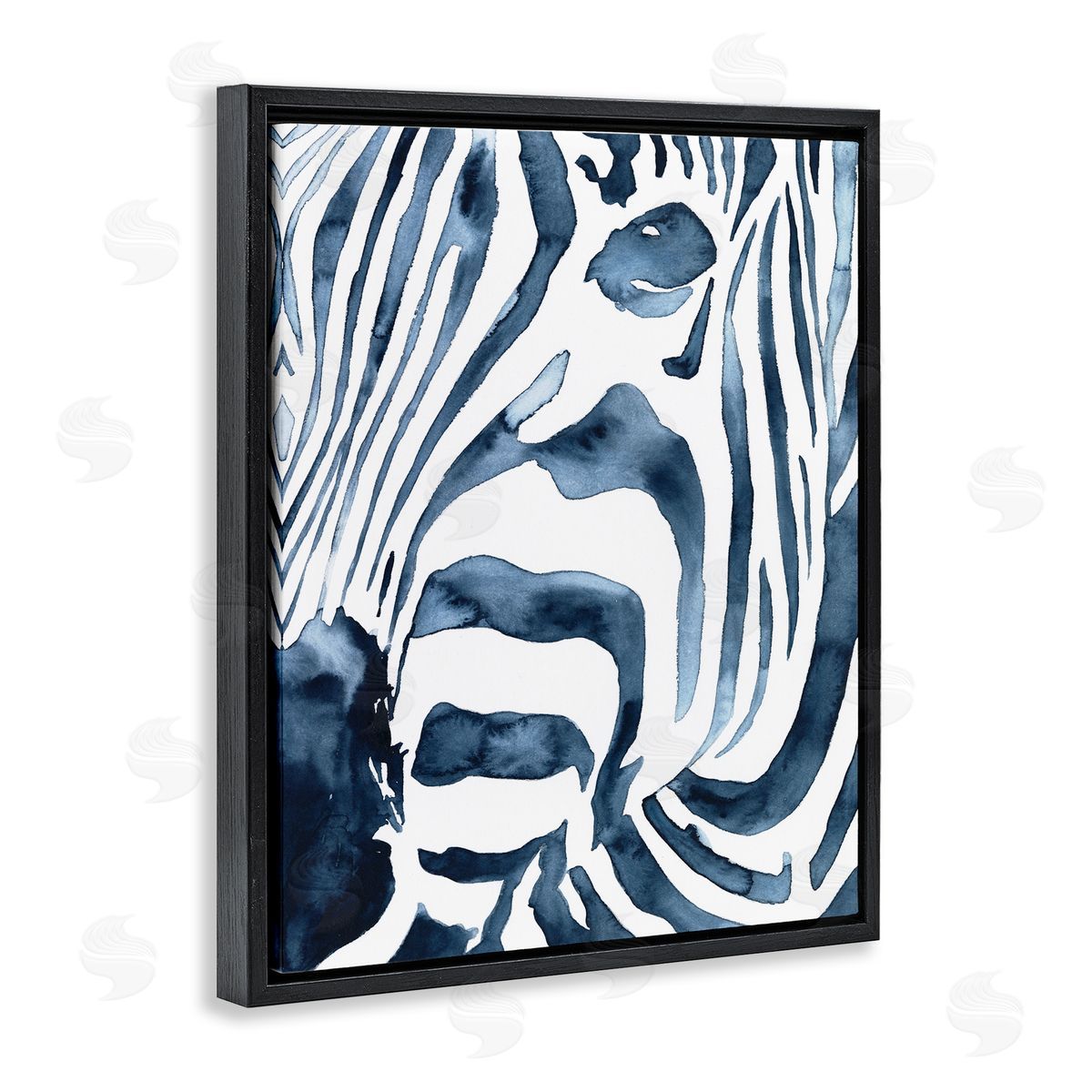 Blue Zebra Stripe Portrait Black Floating Frame Canvas Wall Art, Home Decor by Victoria Borges