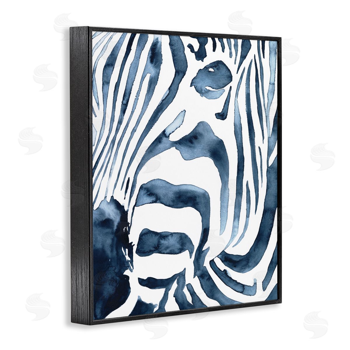 Blue Zebra Stripe Portrait Black Frame Print Wall Art, Home Decor by Victoria Borges