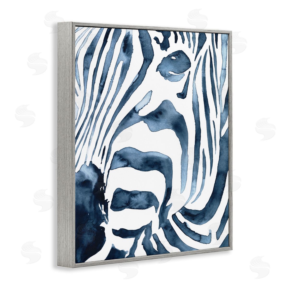 Blue Zebra Stripe Portrait Grey Frame Print Wall Art, Home Decor by Victoria Borges