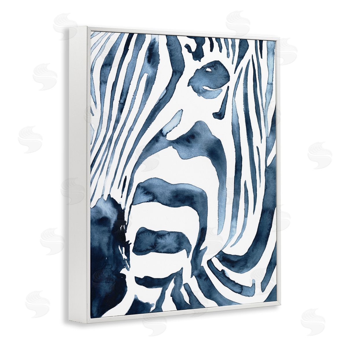 Blue Zebra Stripe Portrait White Frame Print Wall Art, Home Decor by Victoria Borges