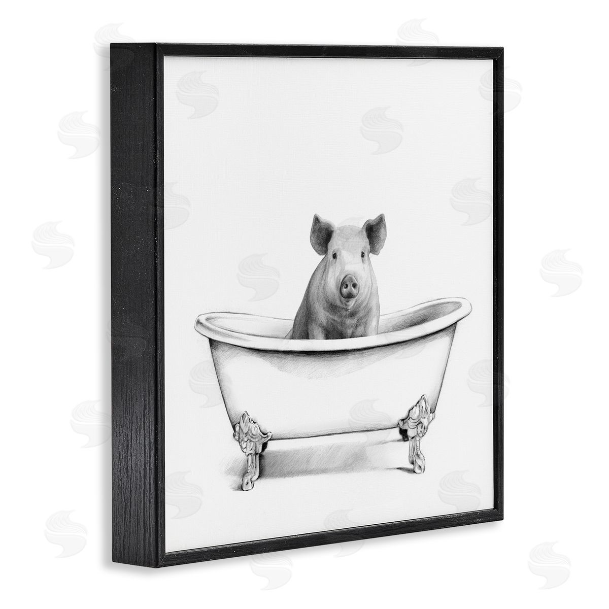 Hog in Bathtub Sketch Black Frame Print Wall Art, Home Decor by Victoria Borges