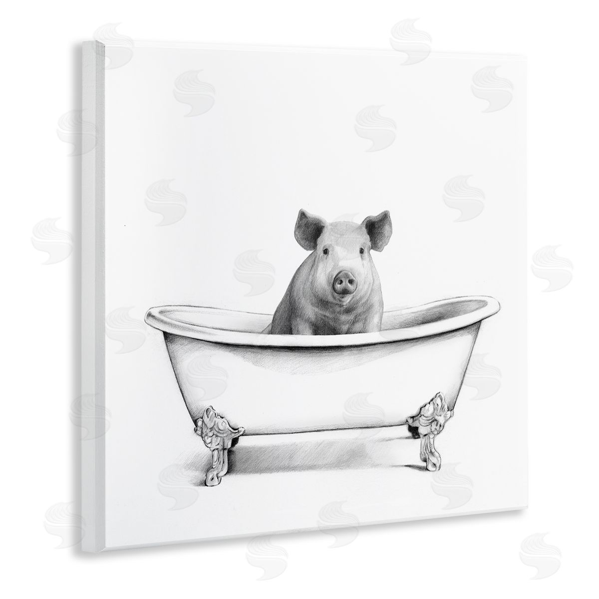 Hog in Bathtub Sketch Wood Plaque Wall Art, Home Decor by Victoria Borges