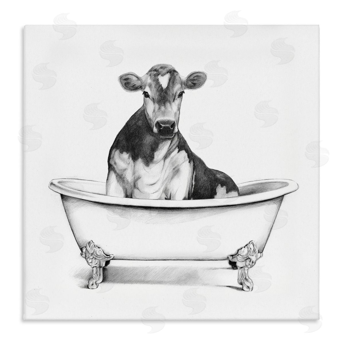 Cow in Bathtub Sketch Canvas Wall Art, Home Decor by Victoria Borges