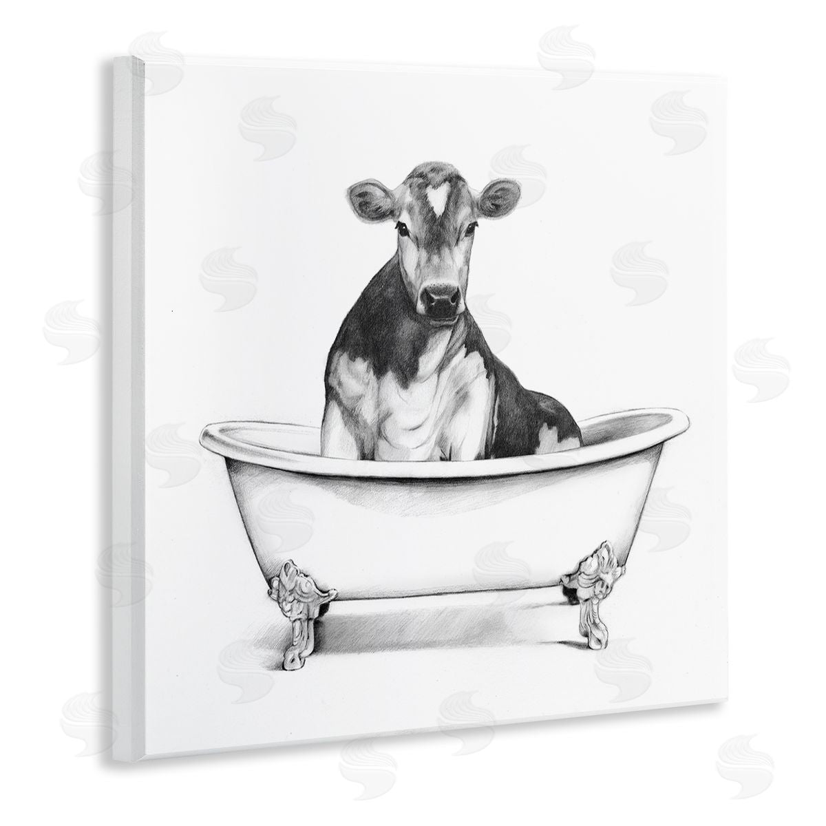 Cow in Bathtub Sketch Wood Plaque Wall Art, Home Decor by Victoria Borges