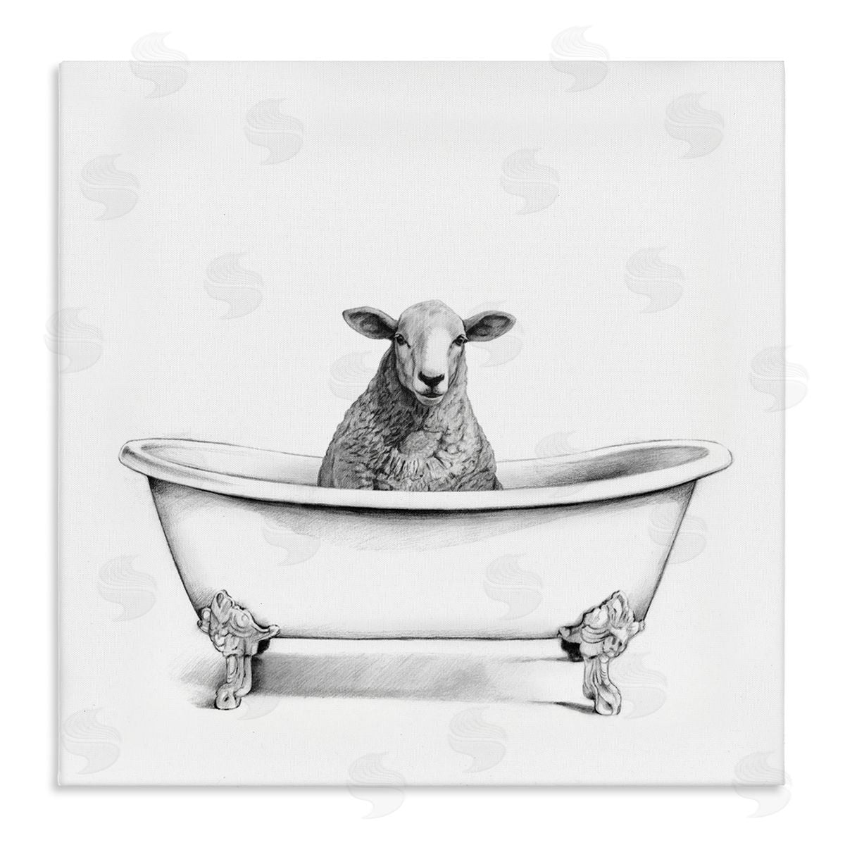 Sheep in Bathtub Sketch Canvas Wall Art, Home Decor by Victoria Borges