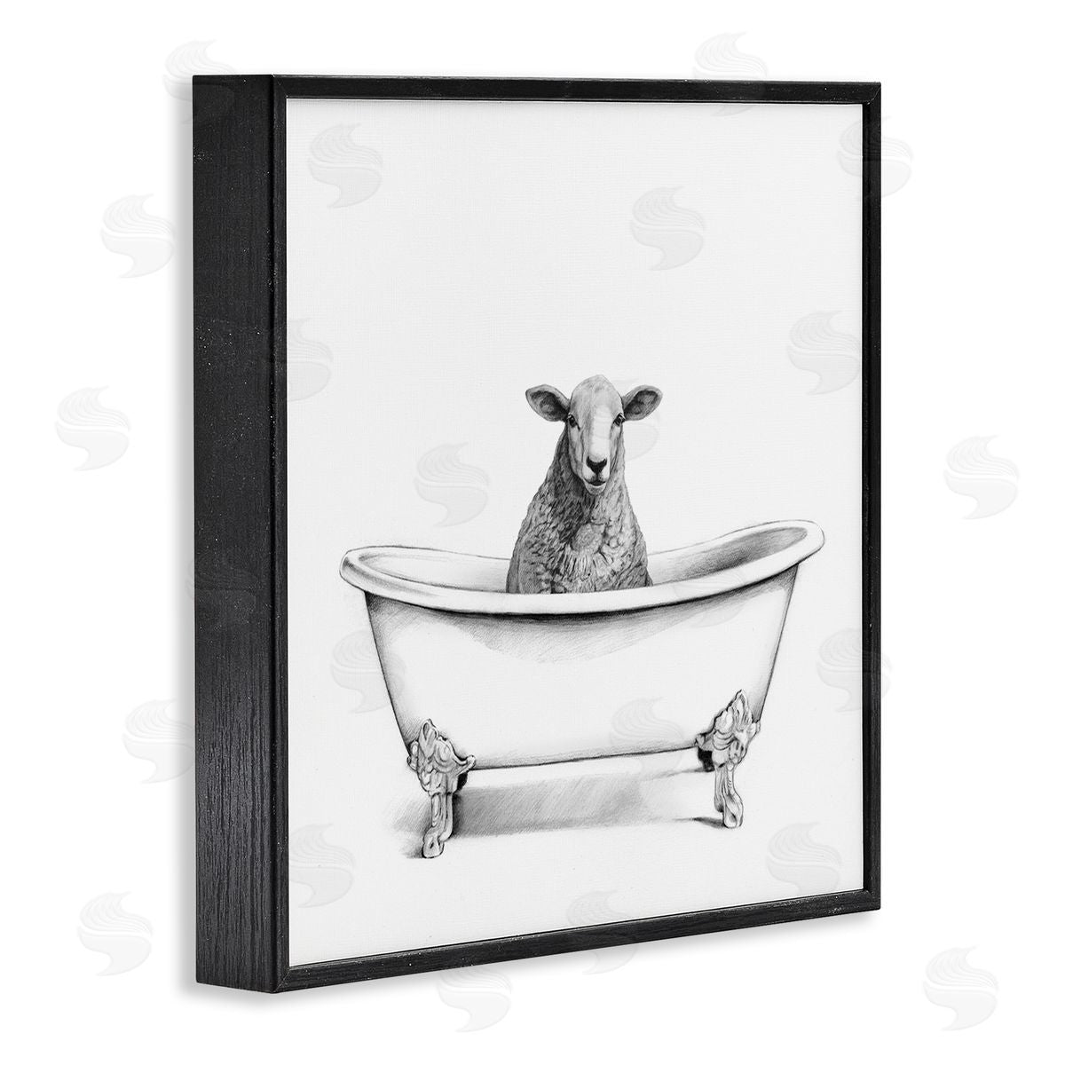 Sheep in Bathtub Sketch Black Frame Print Wall Art, Home Decor by Victoria Borges
