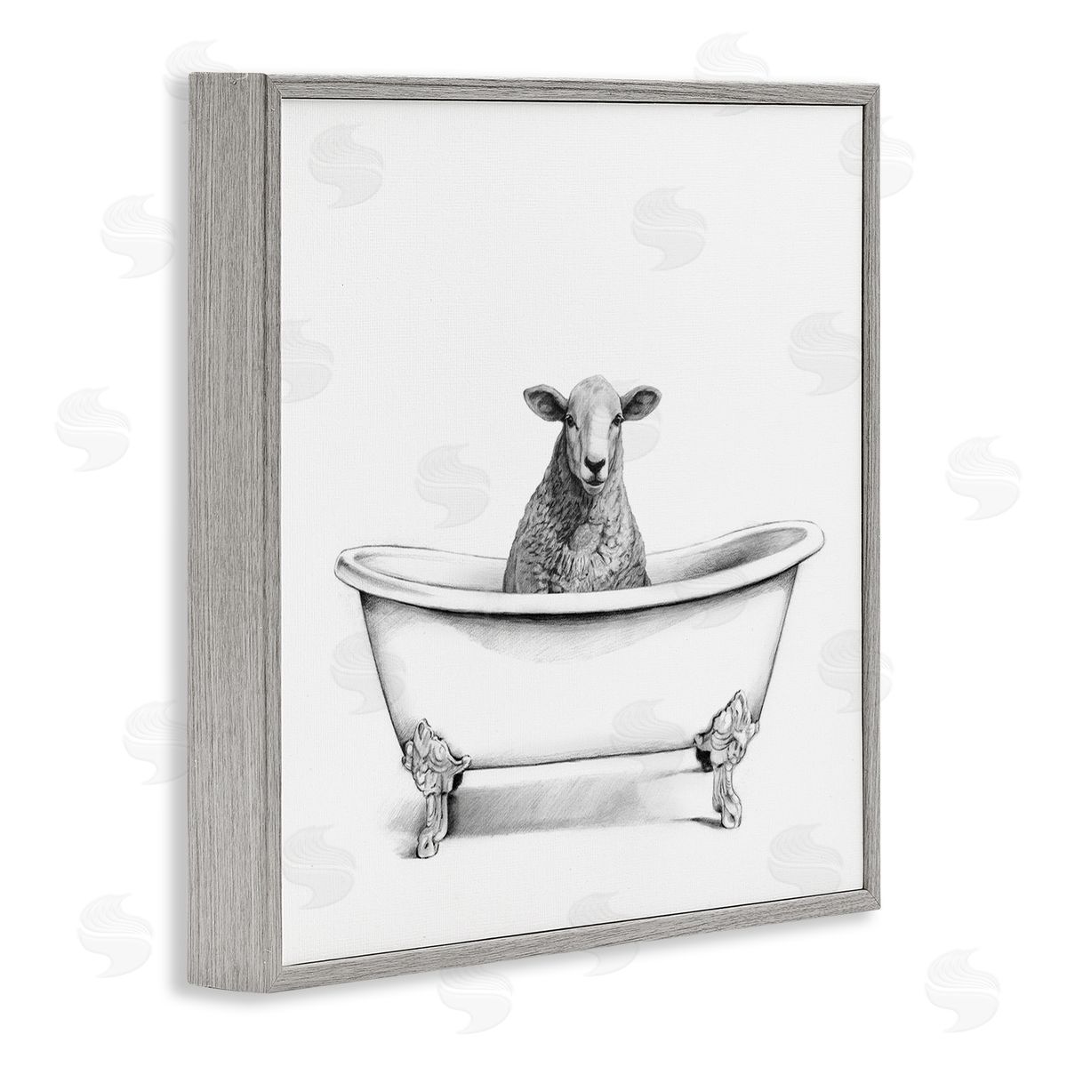 Sheep in Bathtub Sketch Grey Frame Print Wall Art, Home Decor by Victoria Borges