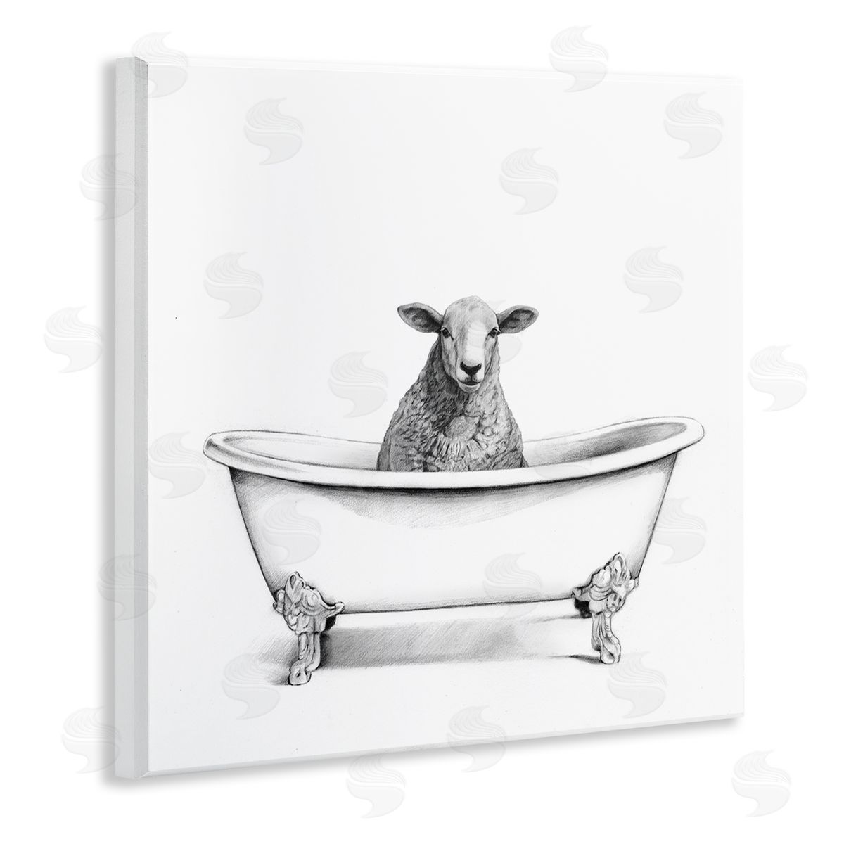 Sheep in Bathtub Sketch Wood Plaque Wall Art, Home Decor by Victoria Borges