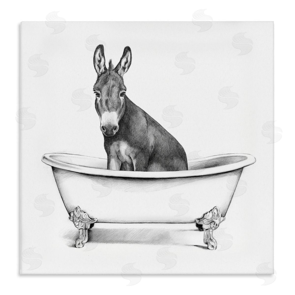 Donkey in Bathtub Sketch Canvas Wall Art, Home Decor by Victoria Borges