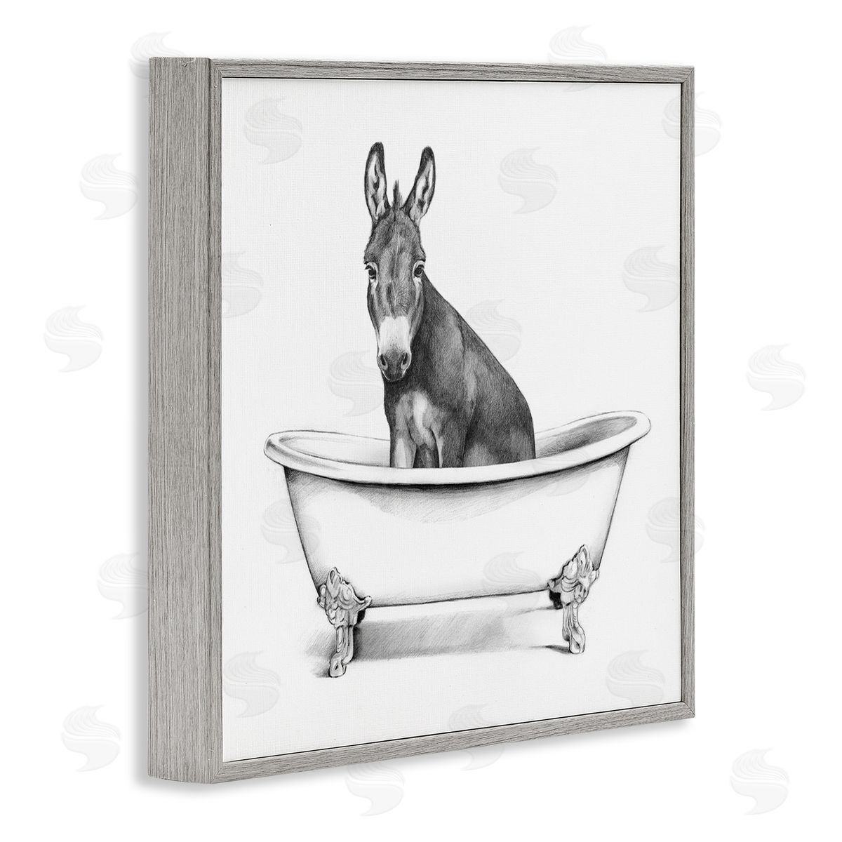 Donkey in Bathtub Sketch Grey Frame Print Wall Art, Home Decor by Victoria Borges