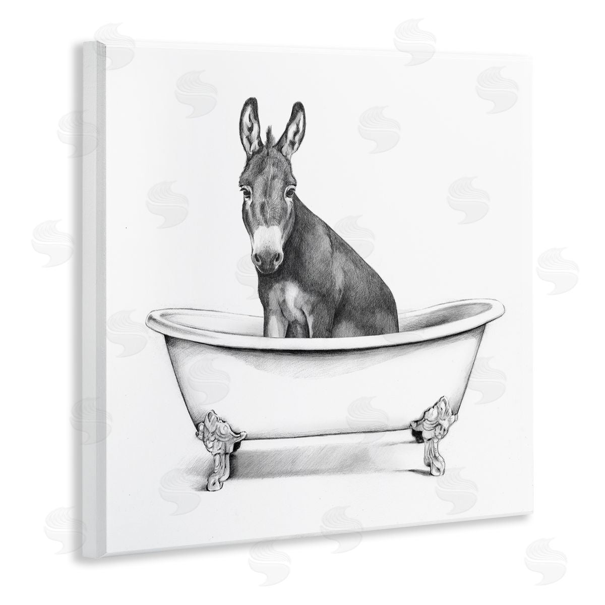 Donkey in Bathtub Sketch Wood Plaque Wall Art, Home Decor by Victoria Borges