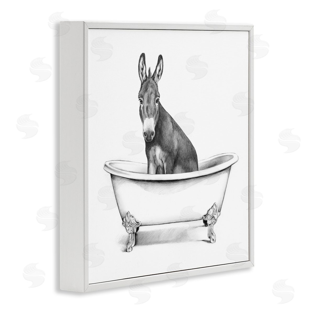 Donkey in Bathtub Sketch White Frame Print Wall Art, Home Decor by Victoria Borges