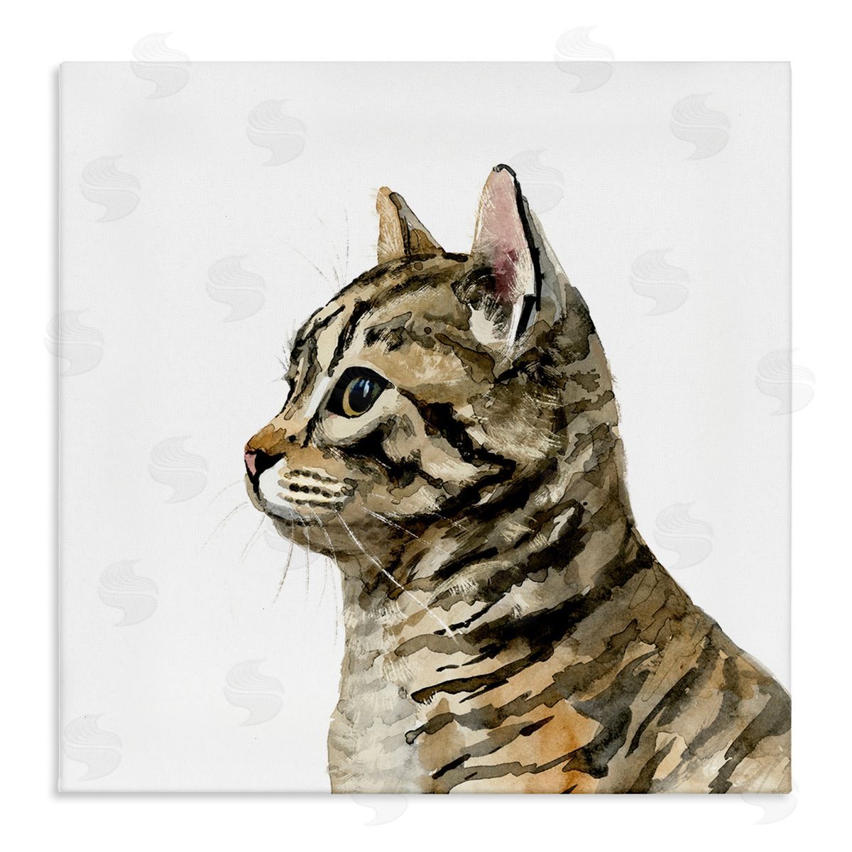 Watercolor Tabby Cat Portrait Canvas Wall Art, Home Decor by Victoria Barnes