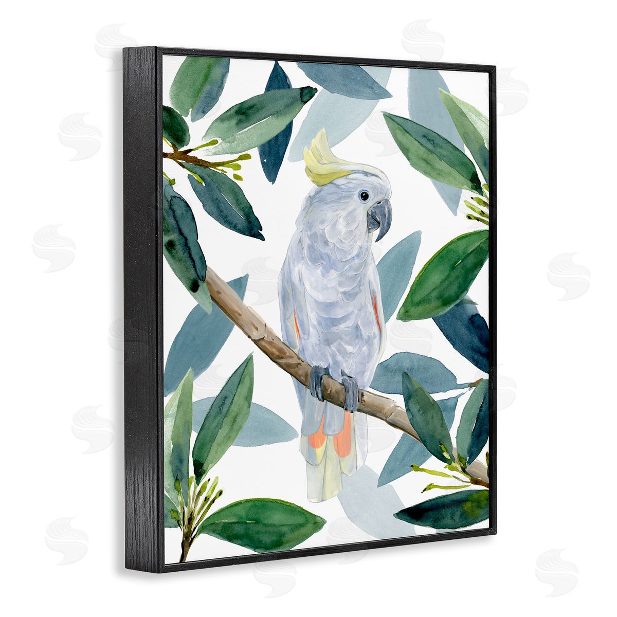 Tropical Cockatoo & Greenery Black Frame Print Wall Art, Home Decor by Annie Warren