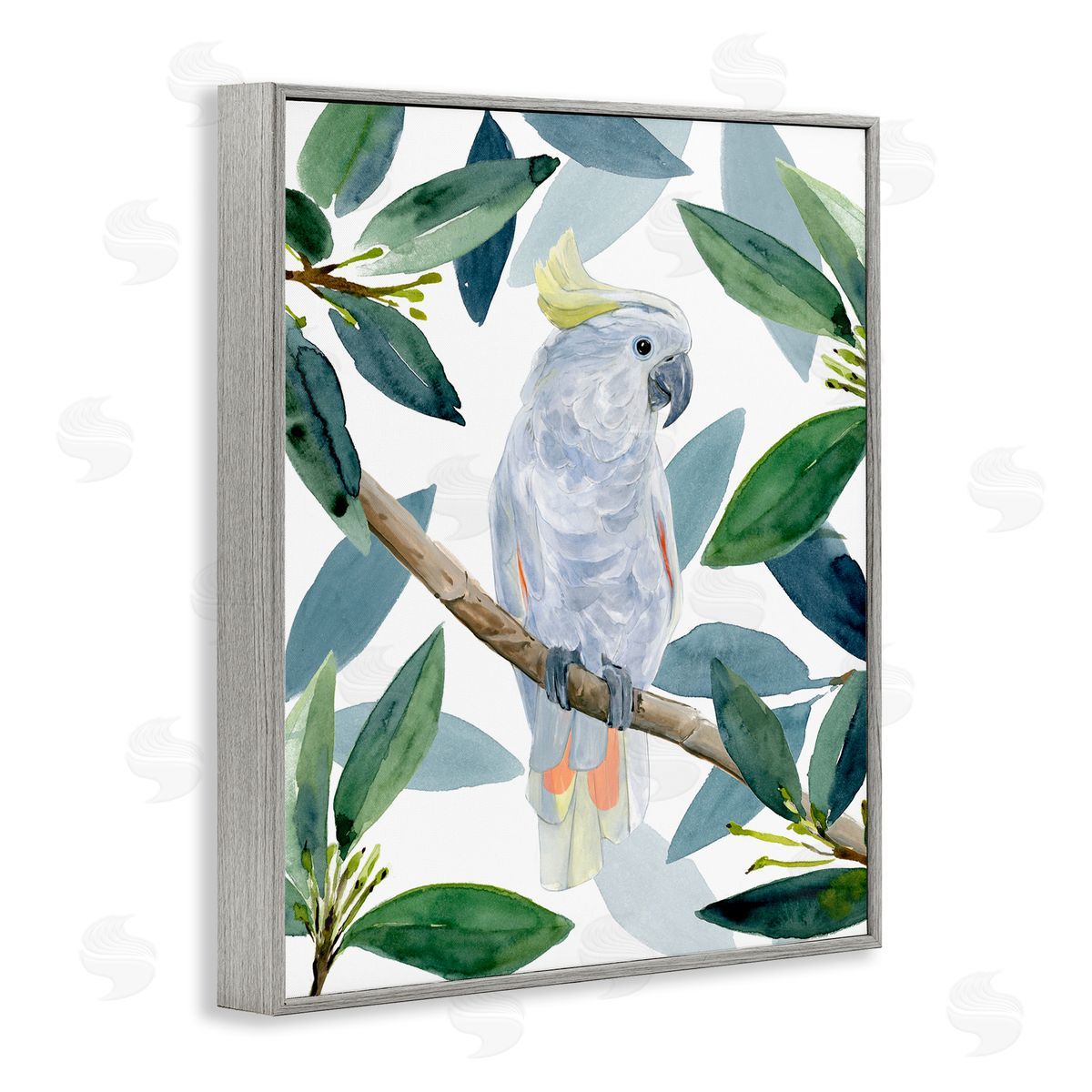 Tropical Cockatoo & Greenery Grey Frame Print Wall Art, Home Decor by Annie Warren