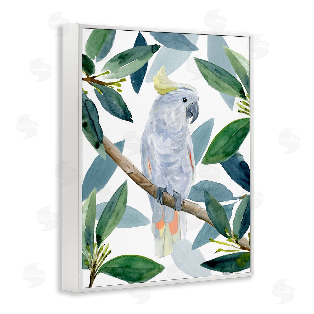 Tropical Cockatoo & Greenery White Frame Print Wall Art, Home Decor by Annie Warren