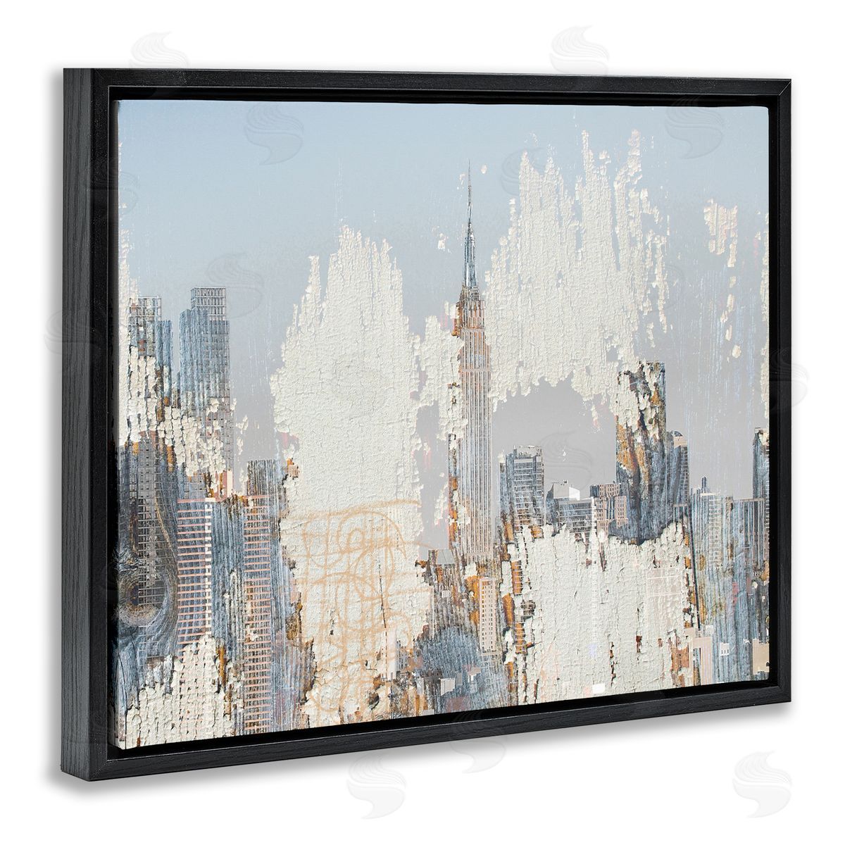 Urban Distressed NYC Skyline Black Floating Frame Canvas Wall Art, Home Decor by Irena Orlov