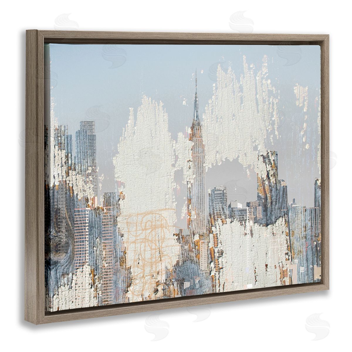 Urban Distressed NYC Skyline Brown Floating Frame Canvas Wall Art, Home Decor by Irena Orlov
