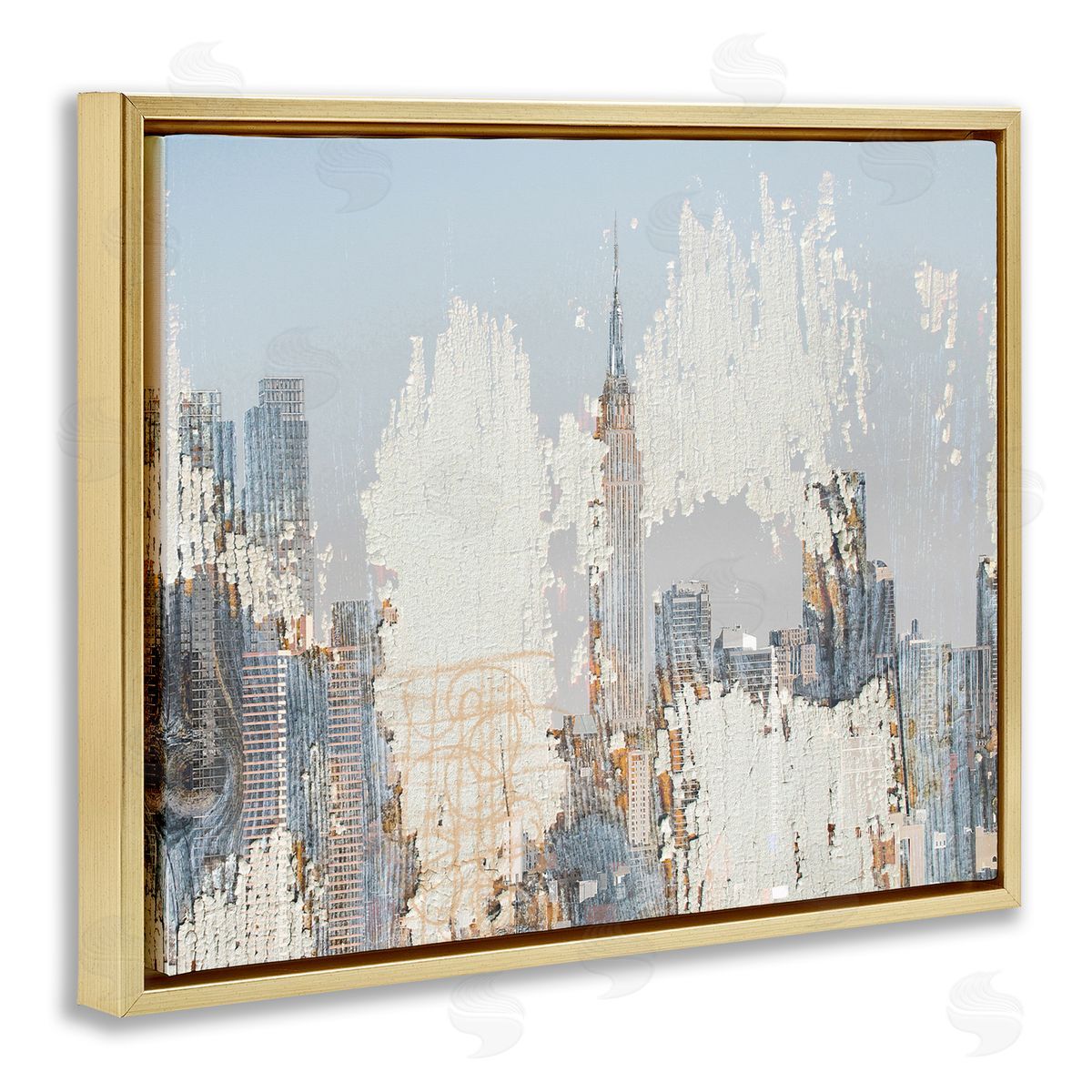 Urban Distressed NYC Skyline Gold Floating Frame Canvas Wall Art, Home Decor by Irena Orlov