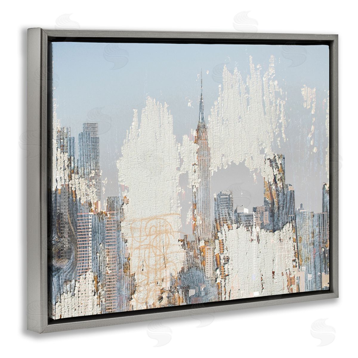 Urban Distressed NYC Skyline Grey Floating Frame Canvas Wall Art, Home Decor by Irena Orlov