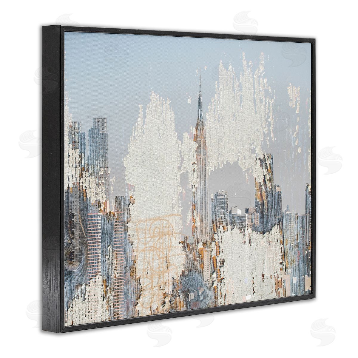 Urban Distressed NYC Skyline Black Frame Print Wall Art, Home Decor by Irena Orlov
